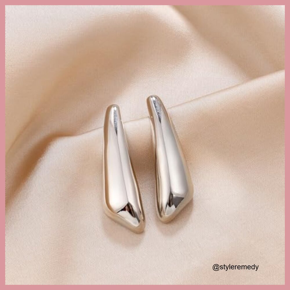 Silver Sculpted Drop Earrings - Picture 5 of 7